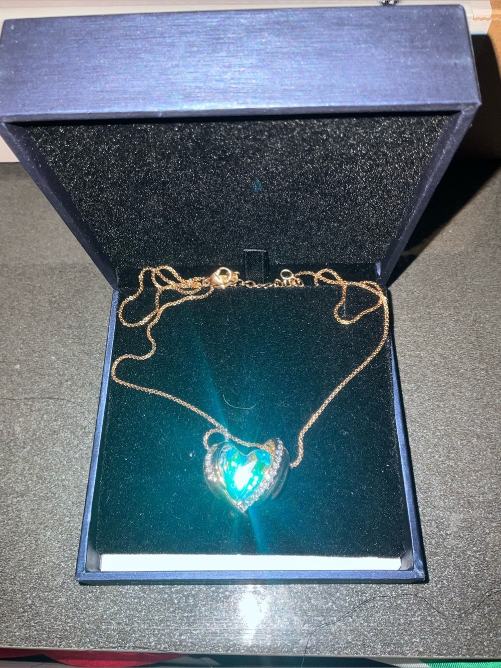 18k Gold plated Heart Pendant Necklace with Teal Gem – Women Jewelry